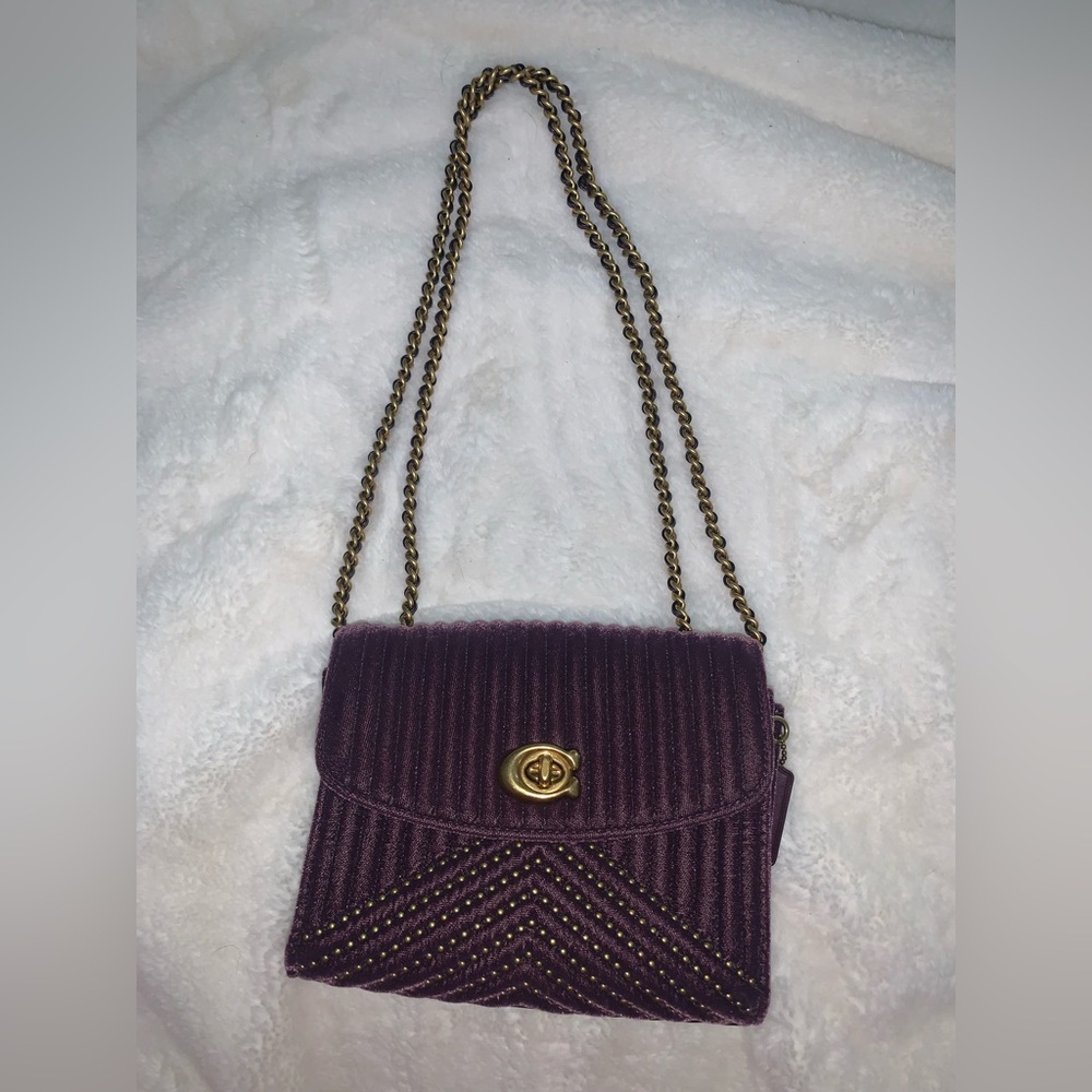 Coach Purple Crossbody Bag with Gold Chain